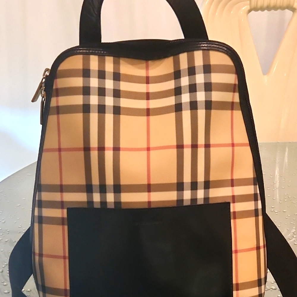 Authentic Burberry Tan and Black Check Backpack